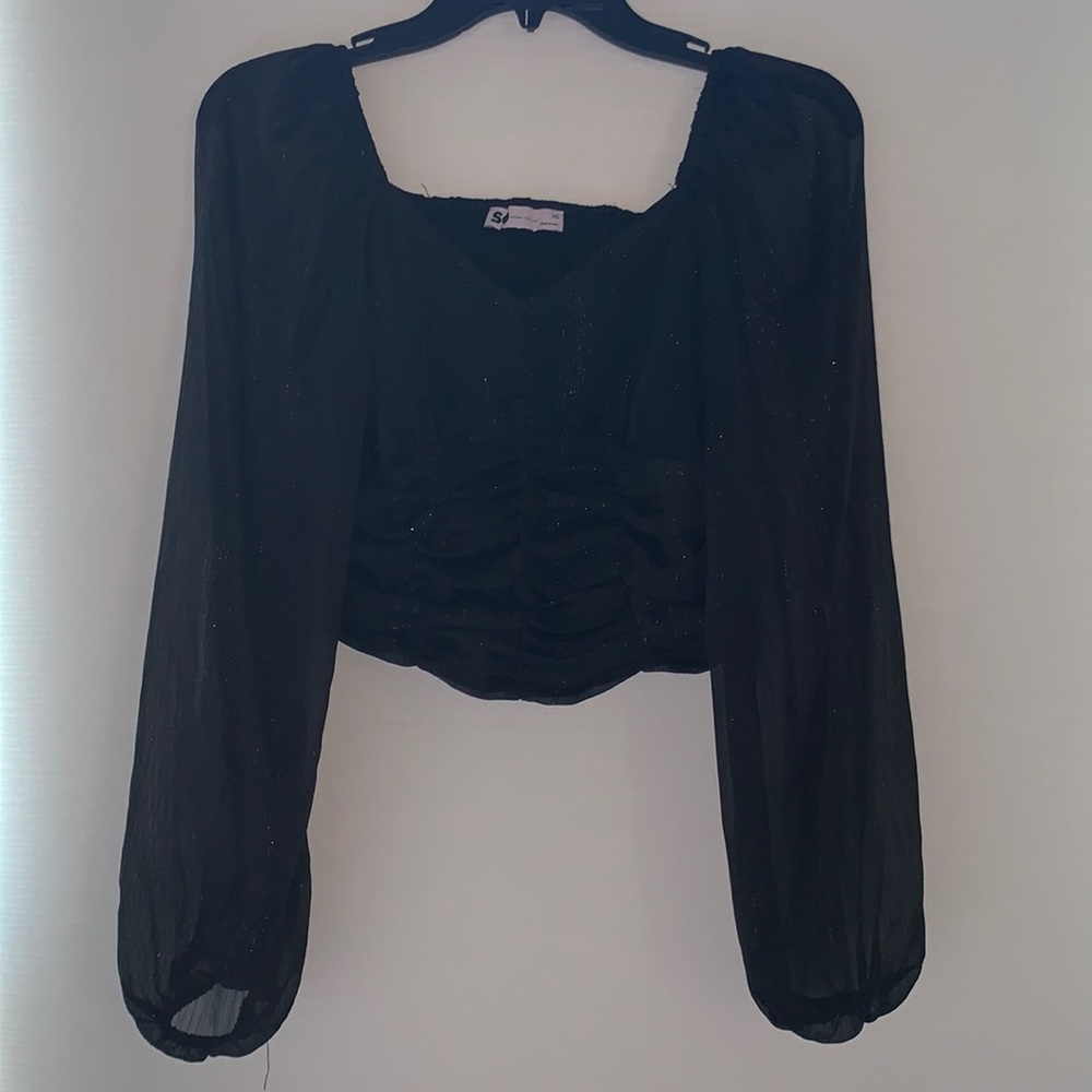 Sparkly black shear sleeve long sleeve
